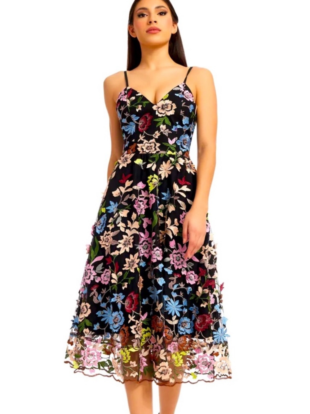 STUNNING! Floral Rustic Boho DRESS THE POPULATION Maren Carnation Cocktail (L)